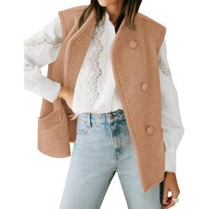 Women's Vest Outerwear Trendy Fall Winter Casual Button-Down Sleeveless Jacket